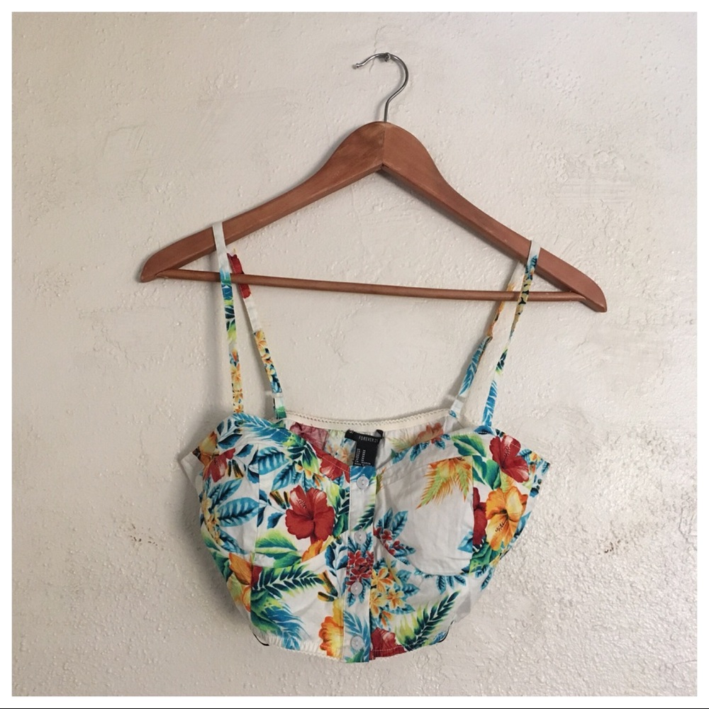 White Tropical Flower Printed Crop Top